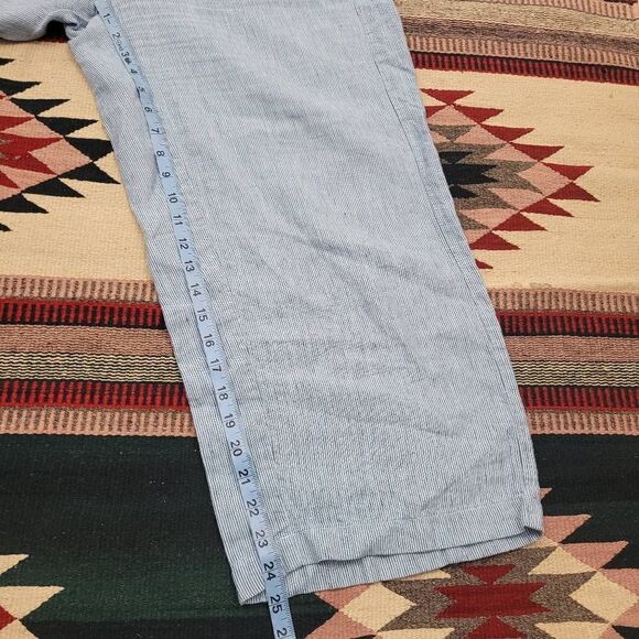 J Jill Love Linen 100% Linen Striped Blue Cropped Pants Sz M Pull On Elastic Wai - Picture 8 of 8